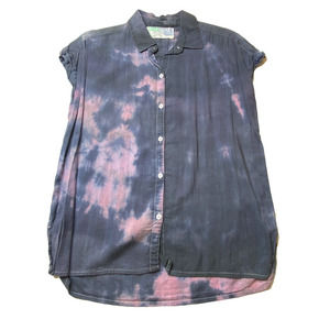 Short sleeve button up summery top with gray and pink ReDye